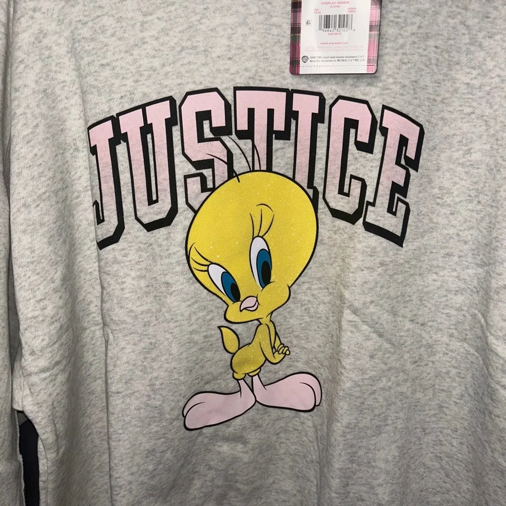 Justice Looney Tunes Tweety Bird Heather Gray Glitter‎ Hoodie XL Plus 16P/18P